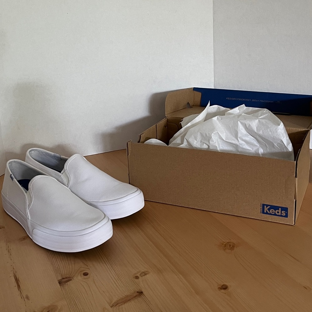 Keds white double decker canvas slip on